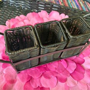 Pier 1 Rattan Wicker Utensil Holder with Handles